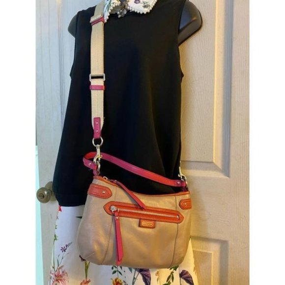 coach medium w adjustable strap tan pink leather c - Picture 6 of 10